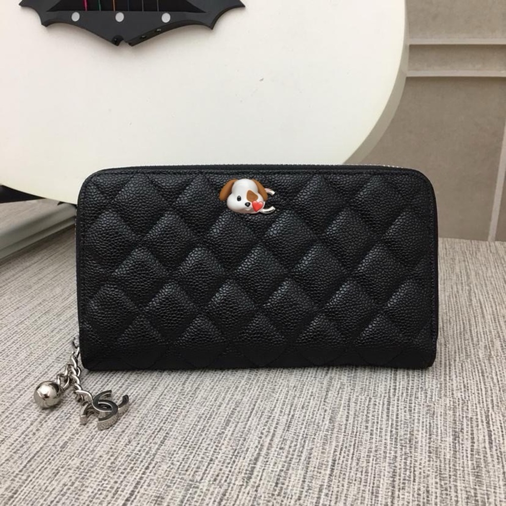 Free People Black Quilted Wallet with Dog Charm
